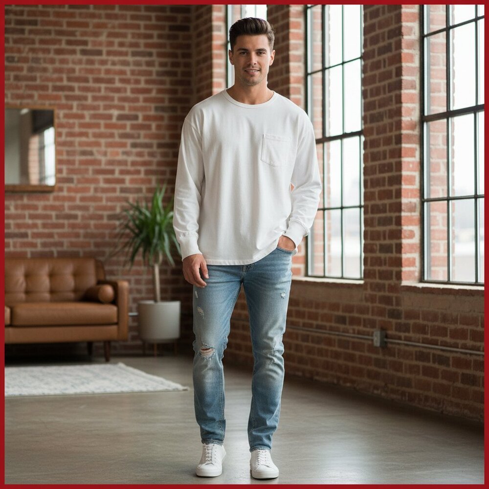 1. State Men’s Long Sleeve Pocket Tee White Large- has been laundered